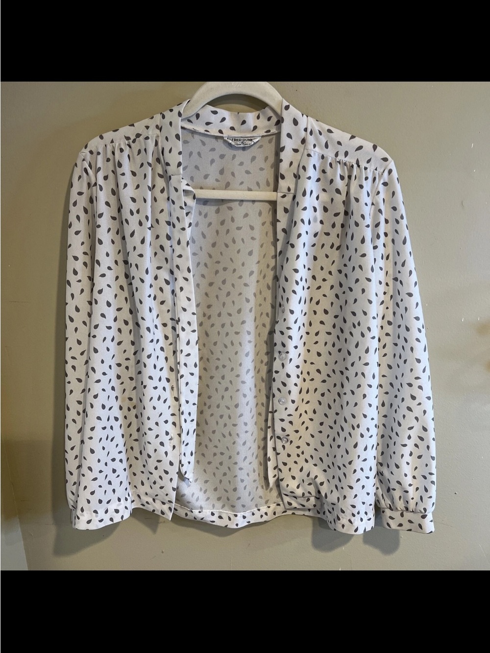 Alfred Dunner White Open-Front Blouse with Black Leaf Dots